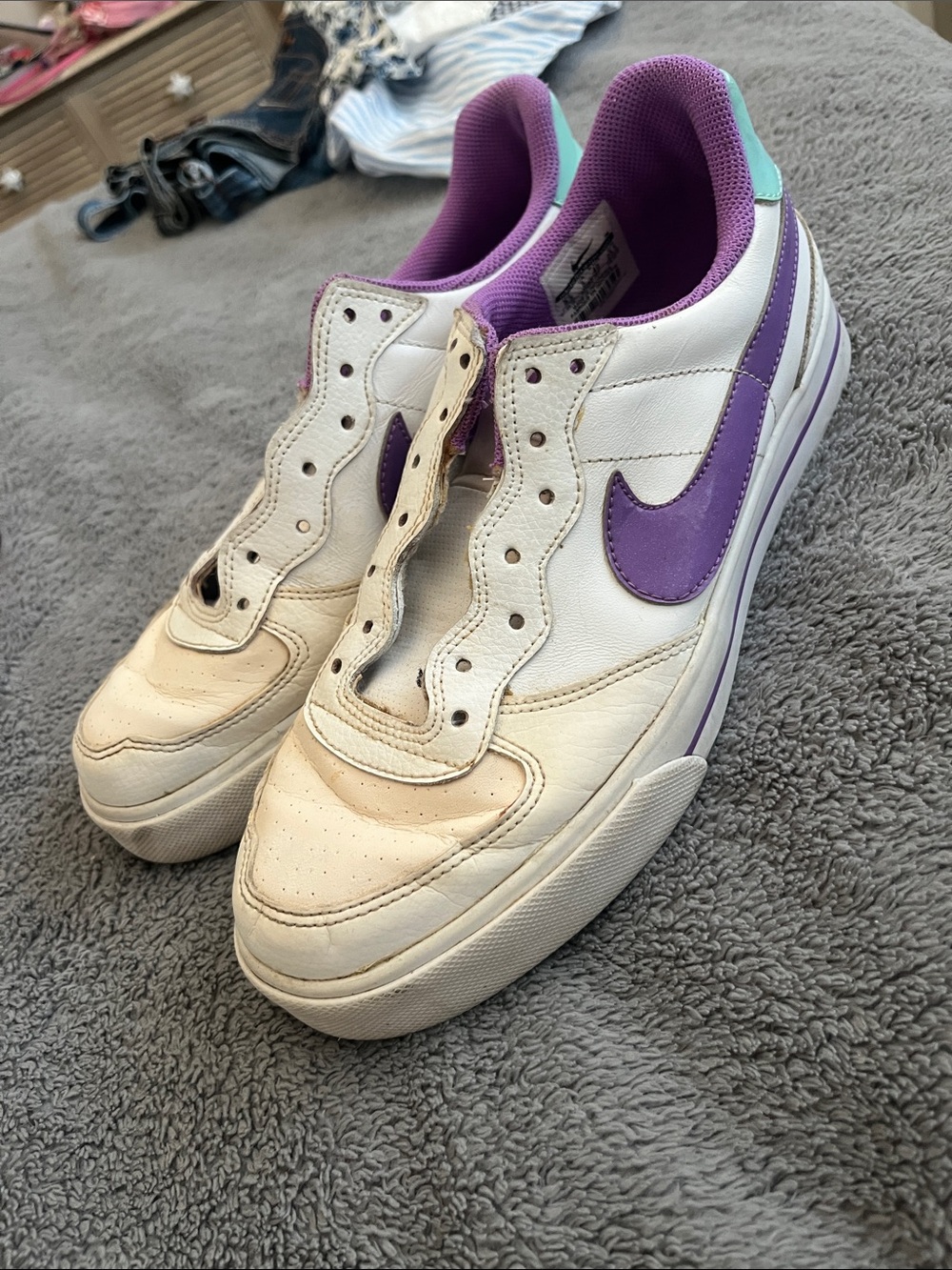 Women's Vintage Nike Air Force Ones  Sneakers with Purple and mint green